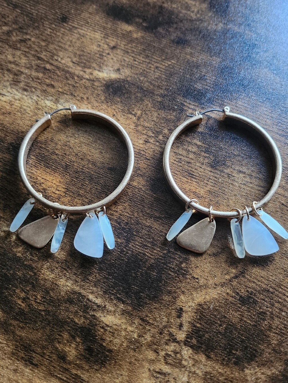Lucky Brand Gold-Tone Hoop Earrings with Opalescent White Charms